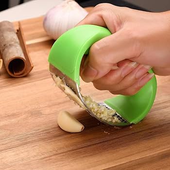 Garlic Press Rocker Stainless Steel Garlic Mincer Crusher and Peeler, Ergonomic, Easy to Use